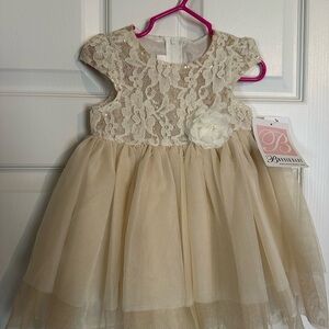 Bonnie Baby Champagne Lace and Tulle Flower Dress